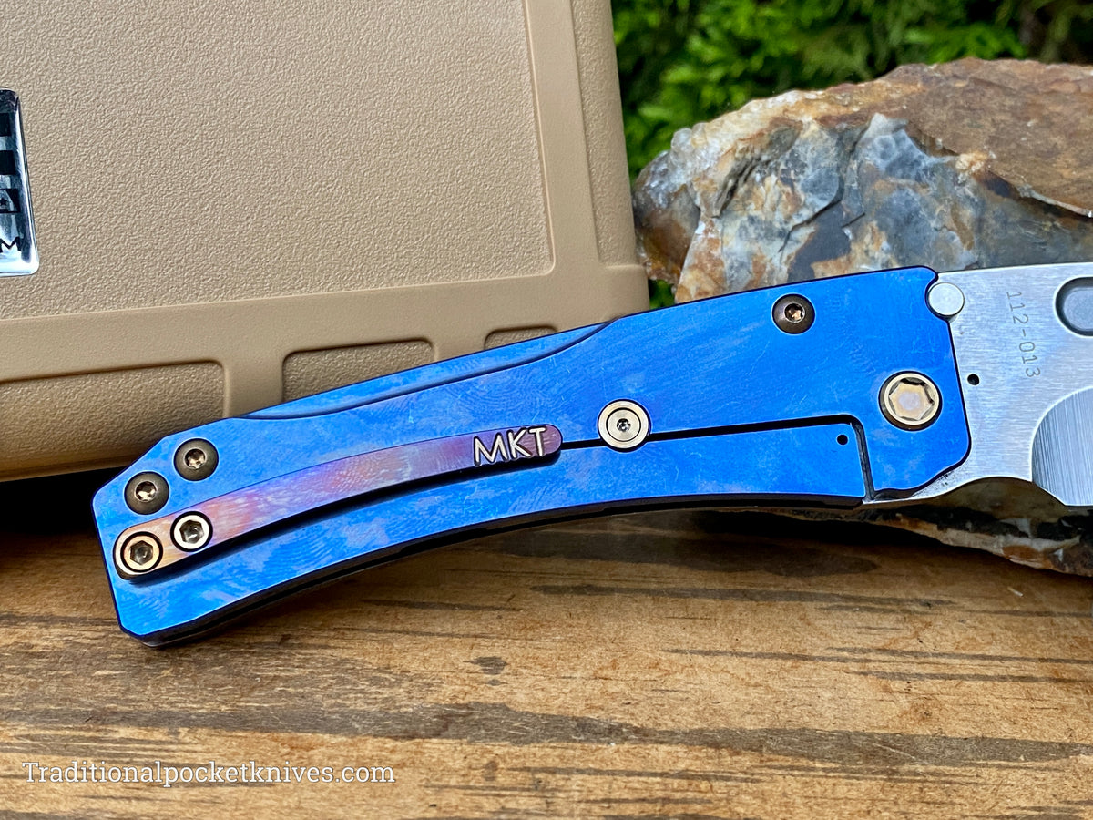 Medford Knives Slim Midi Tumbled Tanto / Magnacut / Faced Flamed &quot;Starry Night&quot; Handle, Blue Spring / Bronze HW / Brushed Flamed Clip