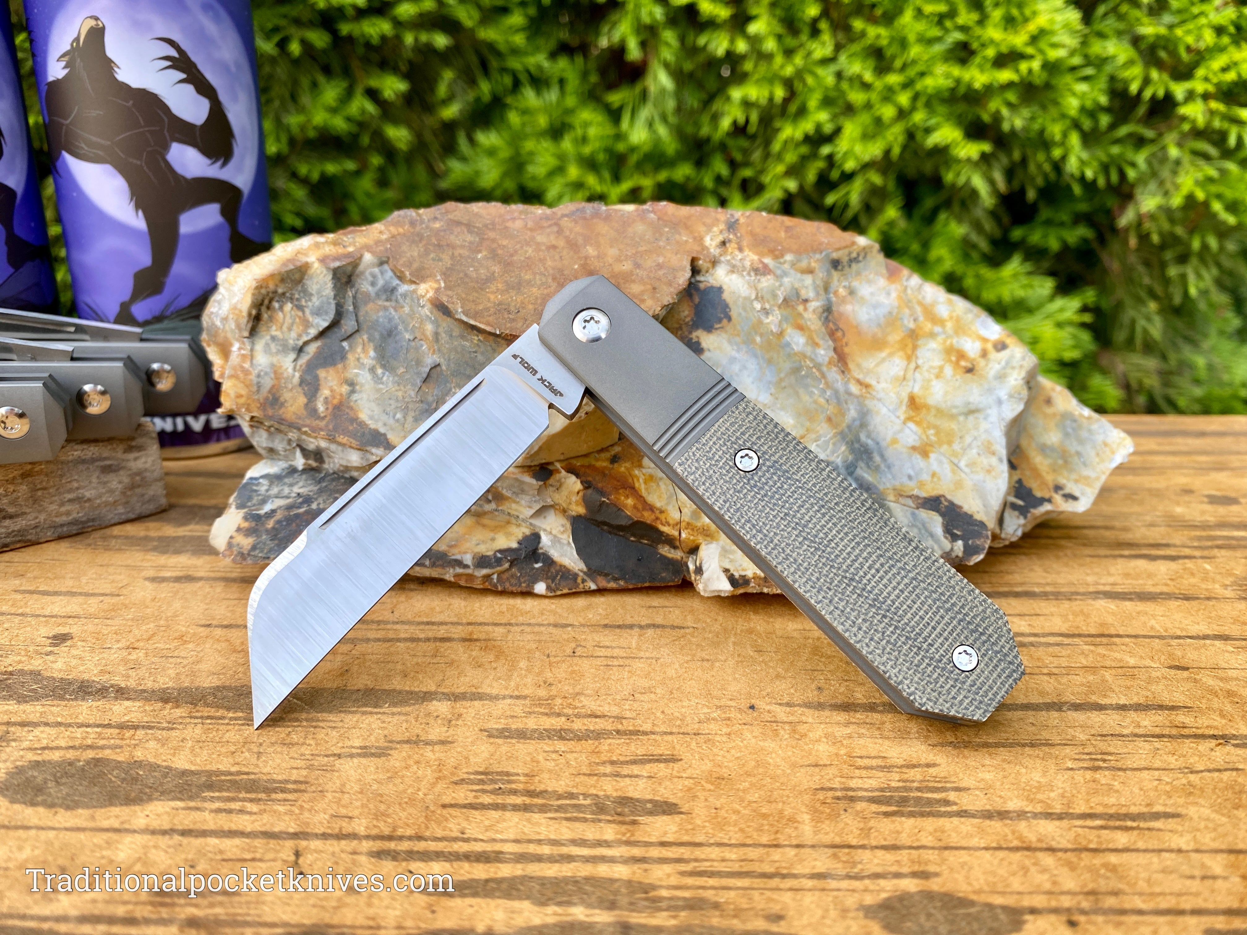 Jack Wolf Knives Midnight Jack Green Canvas Micarta - C. Risner