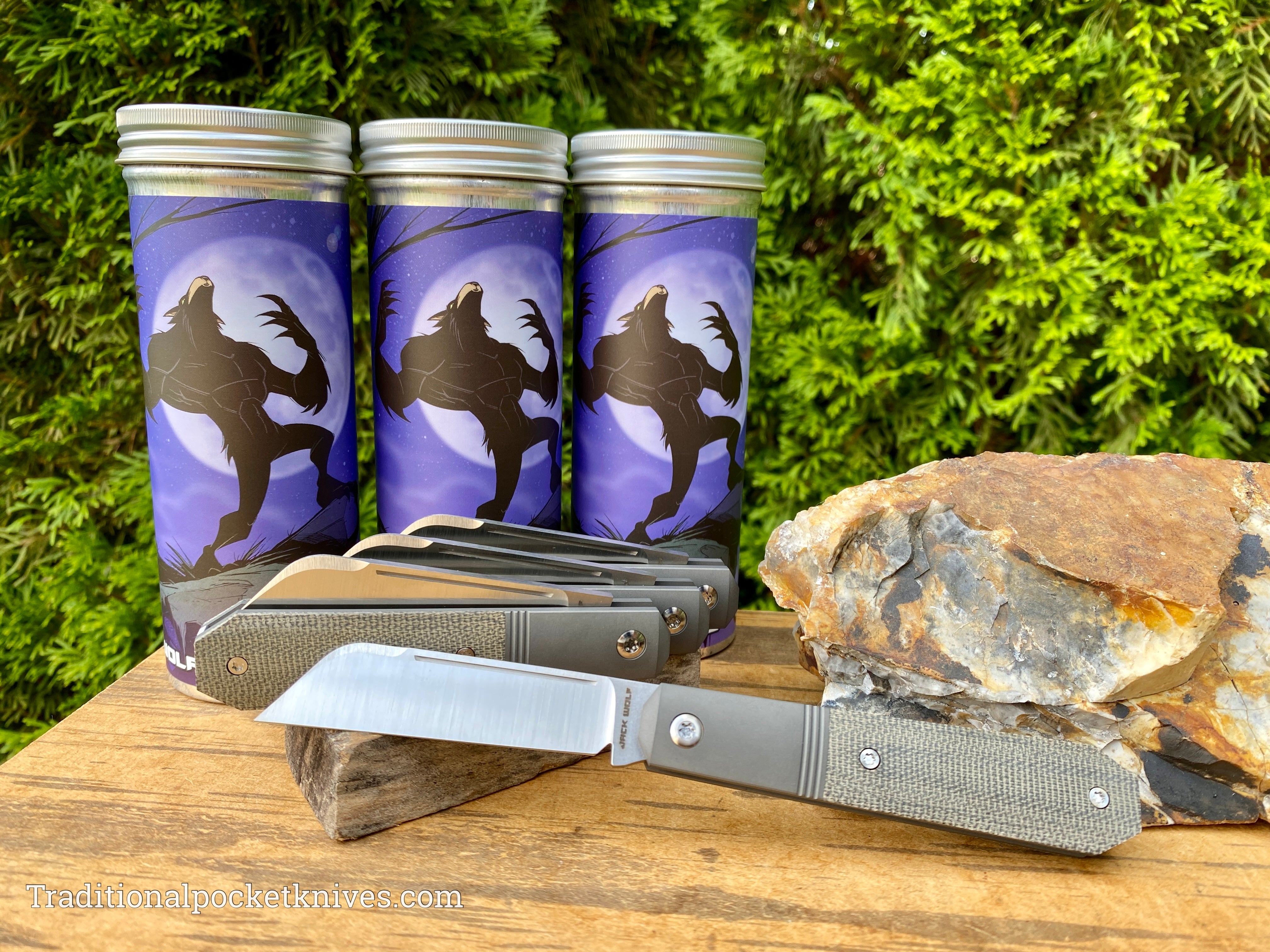 Jack Wolf Knives Midnight Jack Green Canvas Micarta - C. Risner