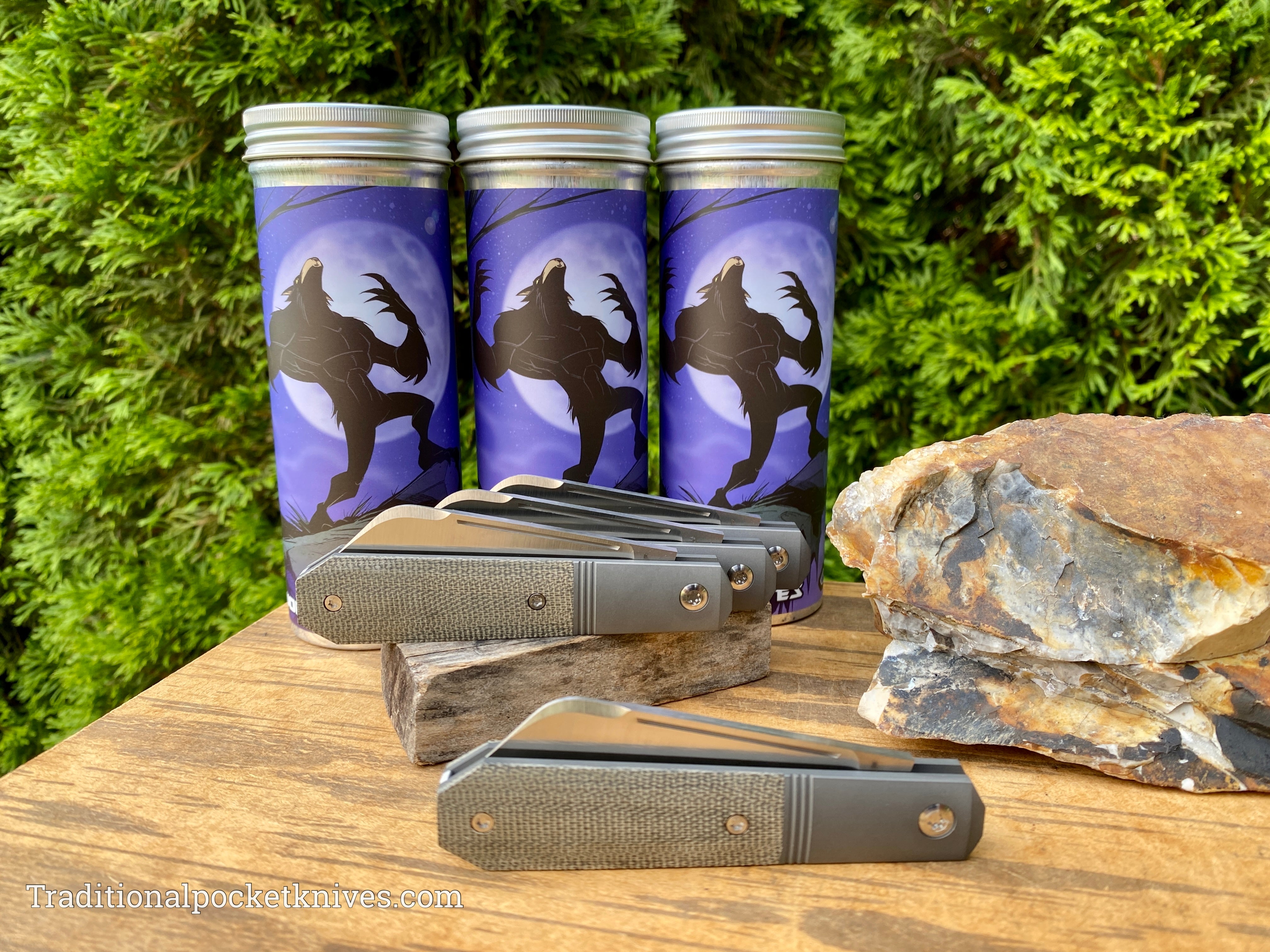 Jack Wolf Knives Midnight Jack Green Canvas Micarta - C. Risner