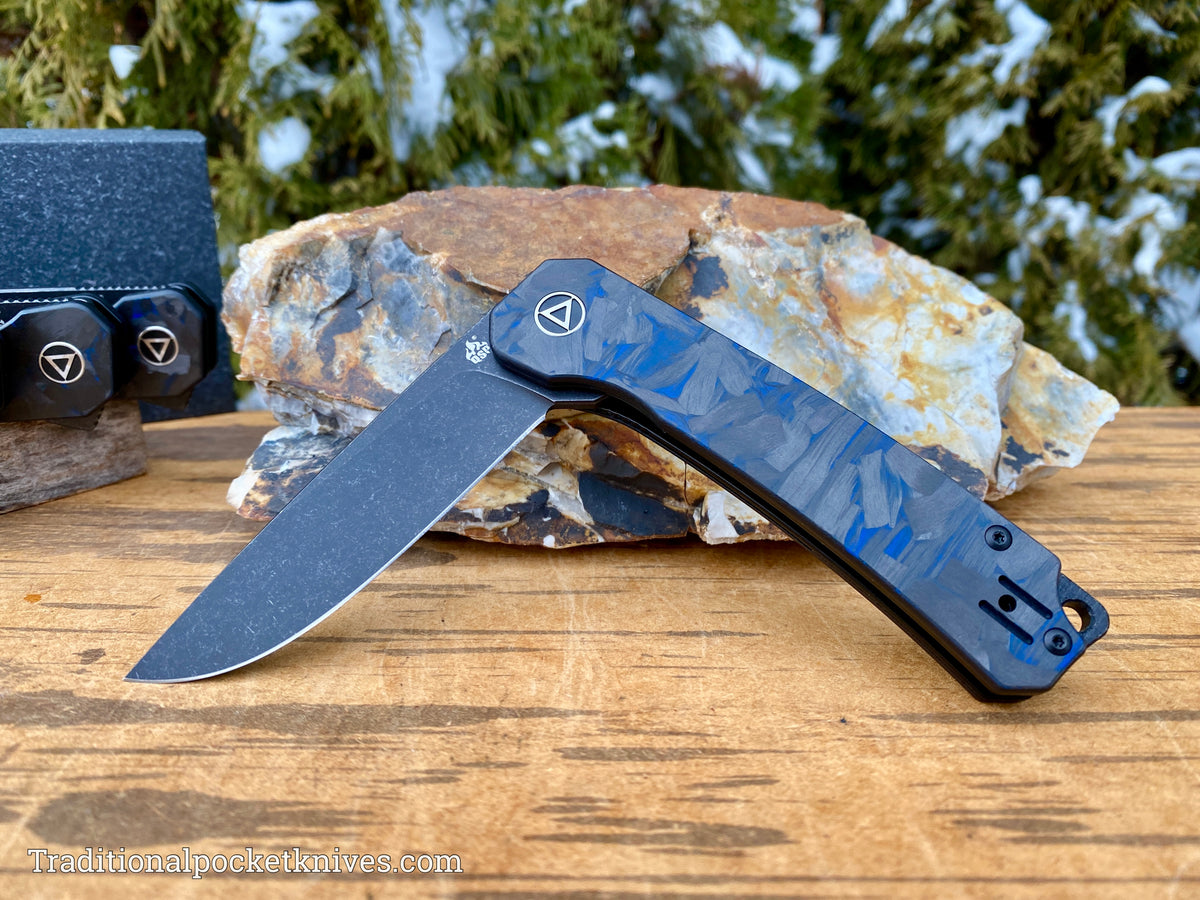 QSP Osprey Knife QS139-G2 Shredded Blue Carbon Fiber G10 14C28N Steel