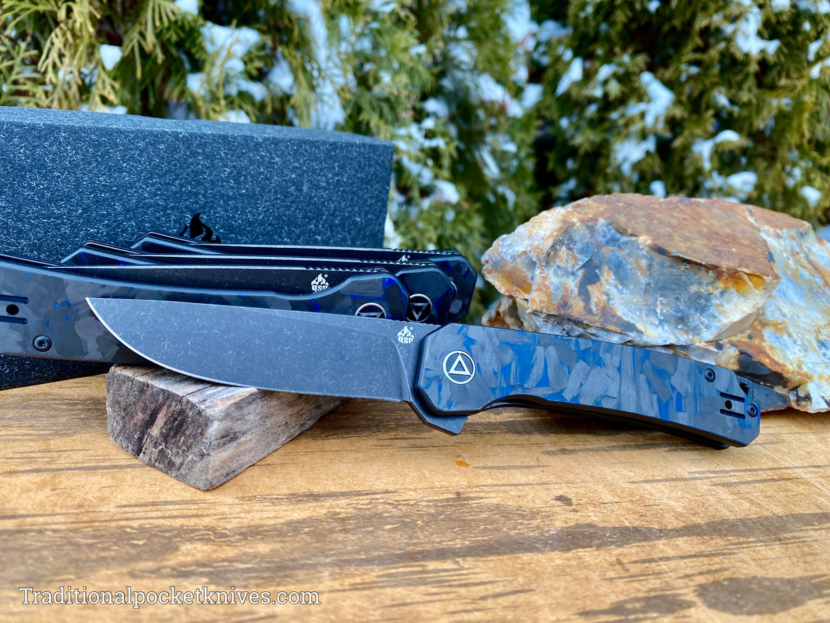 QSP Osprey Knife QS139-G2 Shredded Blue Carbon Fiber G10 14C28N Steel