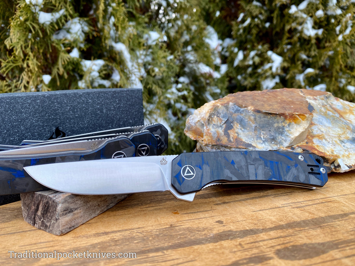 QSP Osprey Knife QS139-G1 Shredded Blue Carbon Fiber G10 14C28N Steel
