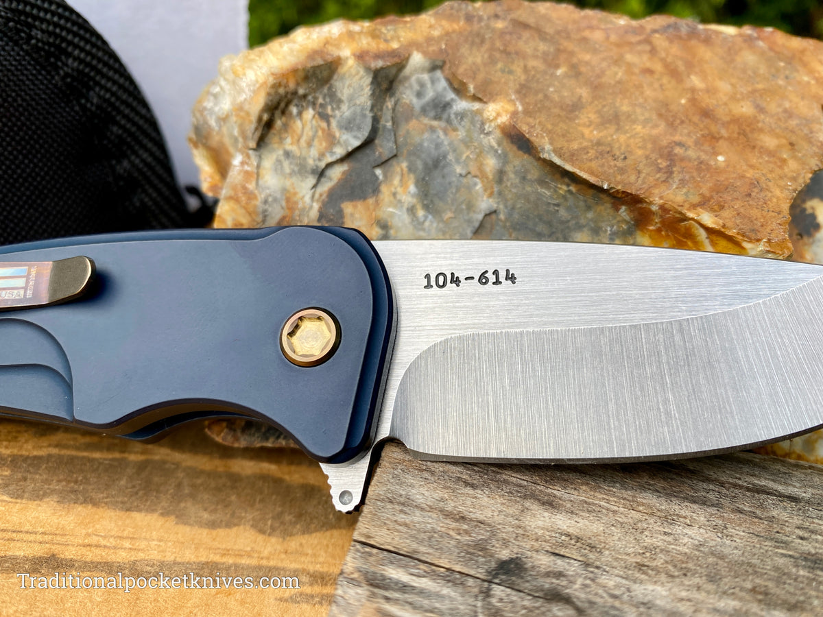 Medford Knives Smooth Criminal Tumbled Drop Point / S35VN PVD / Blue Handles / Bronze HW / Bronze Clip