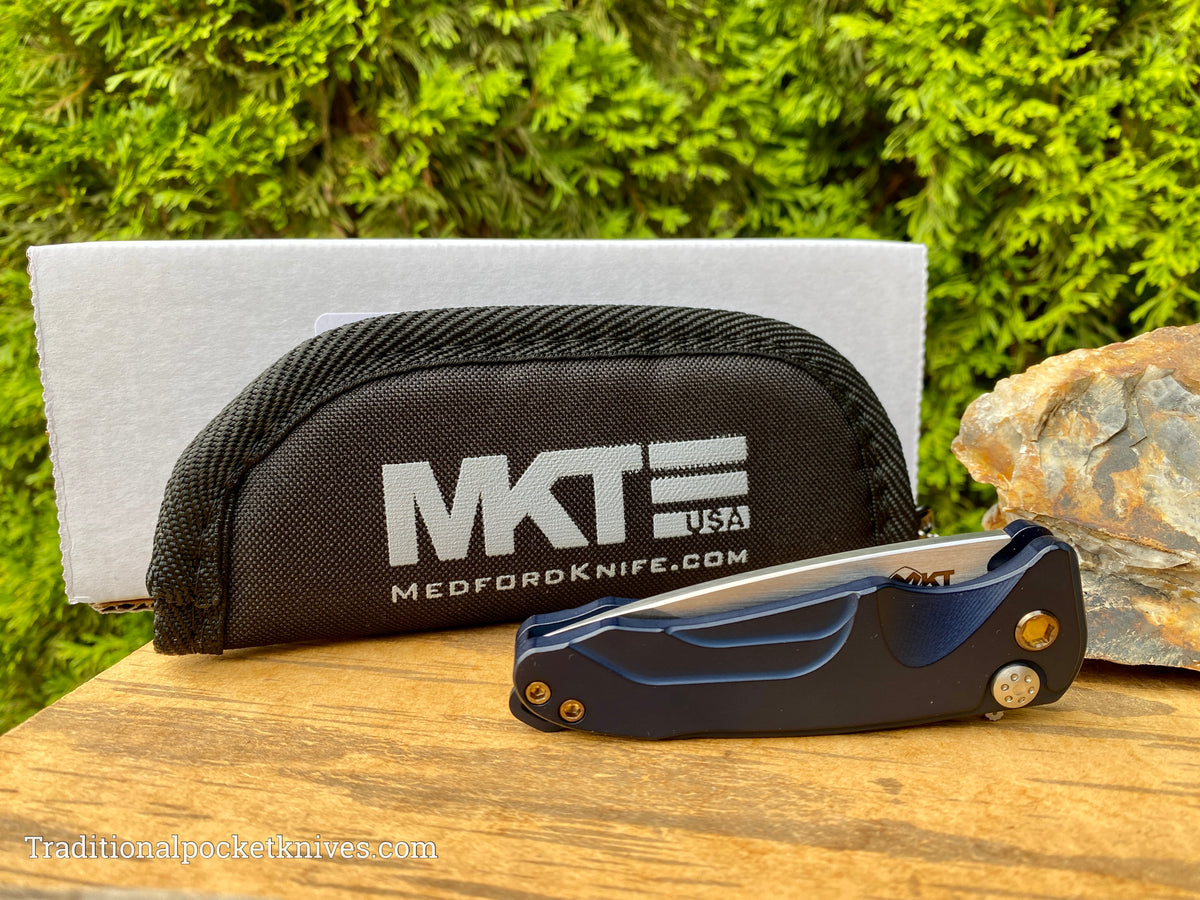 Medford Knives Smooth Criminal Tumbled Drop Point / S35VN PVD / Blue Handles / Bronze HW / Bronze Clip