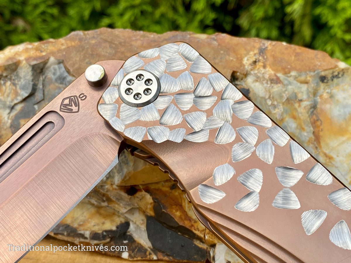 Medford Knives Proxima Drop Point / S35VN Rose DLC / Rose DLC w/ &quot;Silver Falling Leaf&quot; Handles / STD HW / Brushed Clip