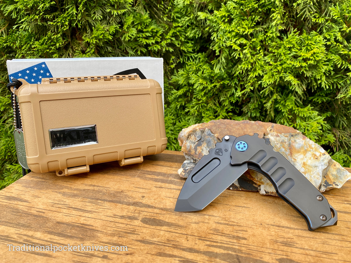 Medford Knives Praetorian Genesis &quot;T&quot; PVD Tanto Blade / S35VN / PVD w/Blue Pinstripe Handles / Blue HW / PVD w/Blue Pin Clip / PVD Breaker