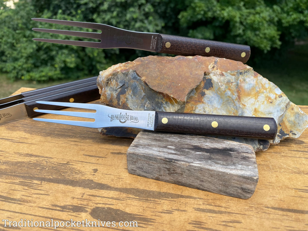 Great Eastern Cutlery #K34CAR Bunkhouse Brand Steak Fork Rustic Brown Burlap