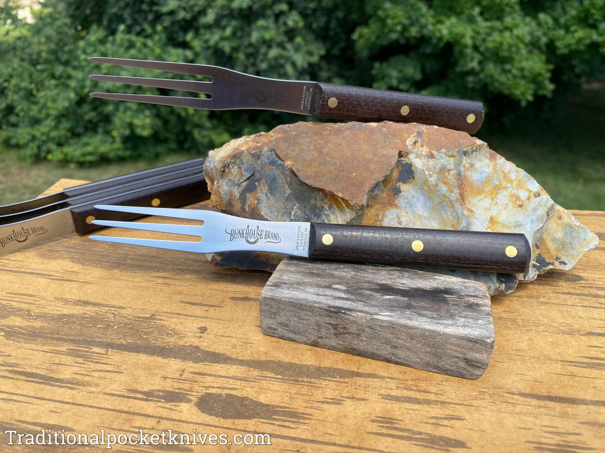 Great Eastern Cutlery #K34CAR Bunkhouse Brand Steak Fork Rustic Brown Burlap