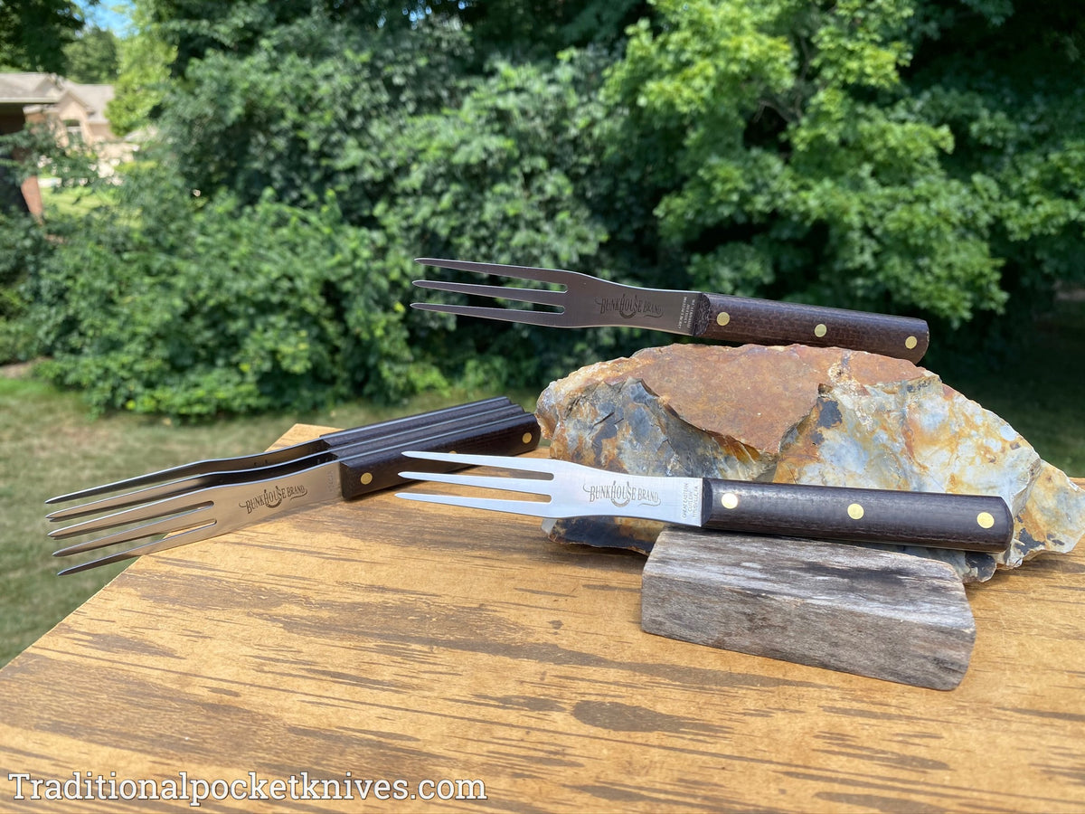 Great Eastern Cutlery #K34CAR Bunkhouse Brand Steak Fork Rustic Brown Burlap