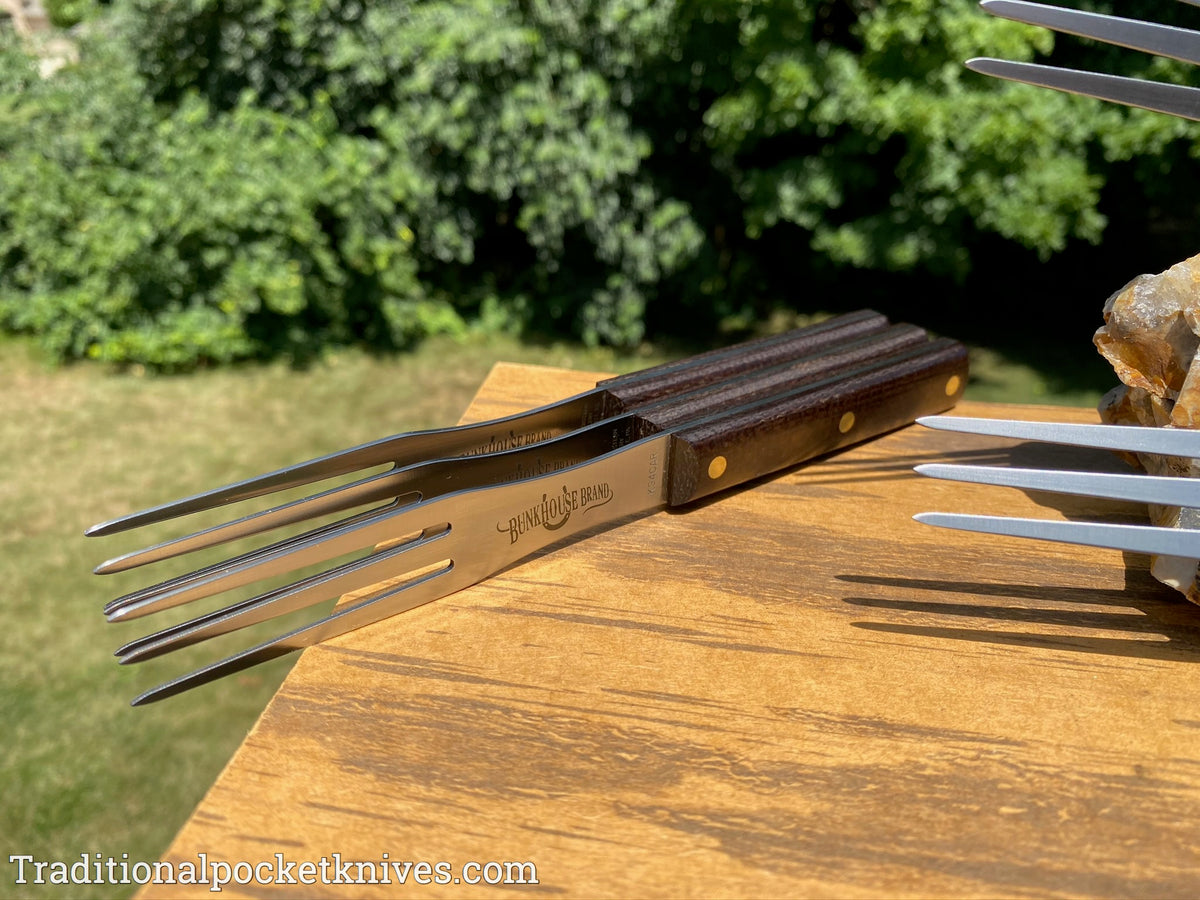 Great Eastern Cutlery #K34CAR Bunkhouse Brand Steak Fork Rustic Brown Burlap