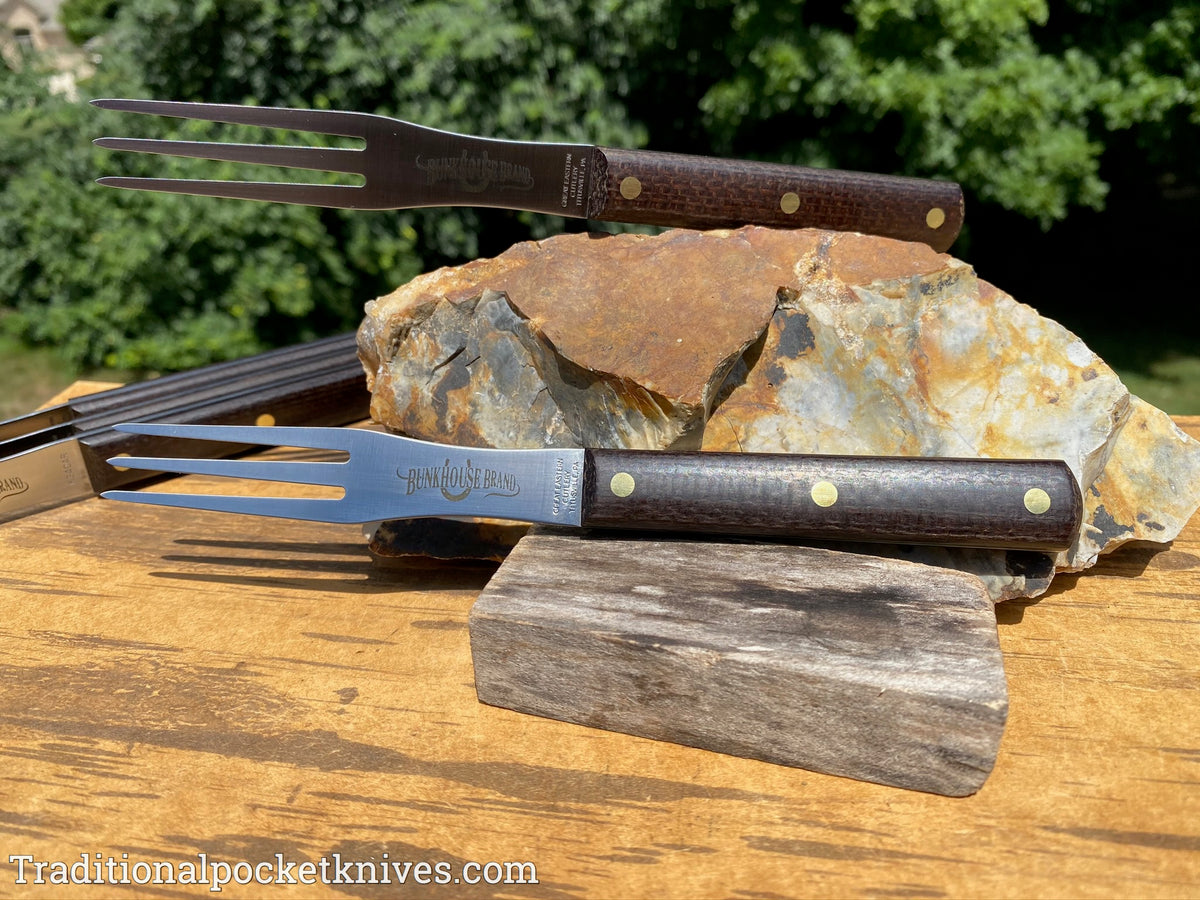 Great Eastern Cutlery #K34CAR Bunkhouse Brand Steak Fork Rustic Brown Burlap