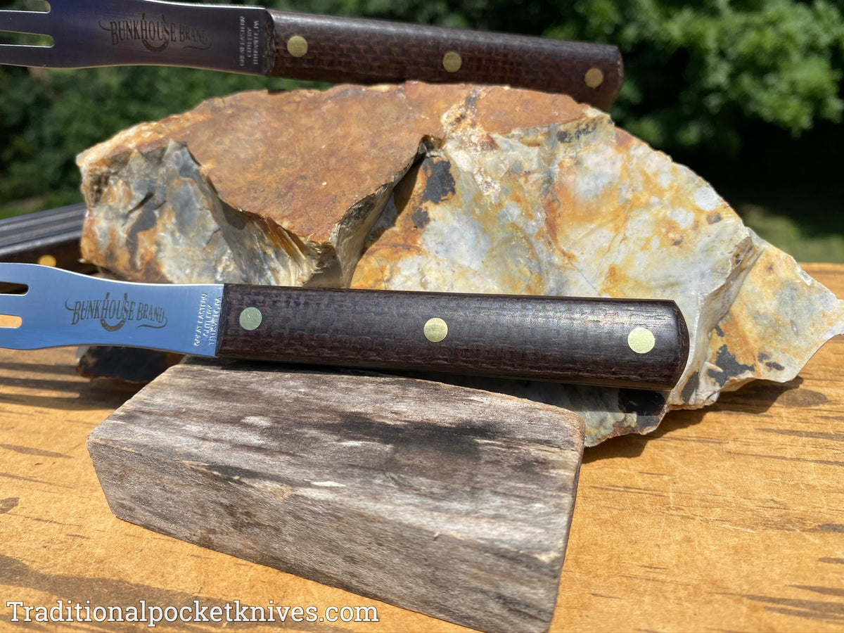 Great Eastern Cutlery #K34CAR Bunkhouse Brand Steak Fork Rustic Brown Burlap