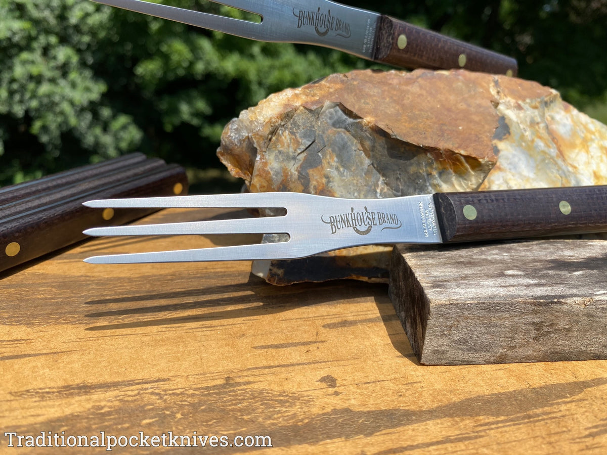 Great Eastern Cutlery #K34CAR Bunkhouse Brand Steak Fork Rustic Brown Burlap