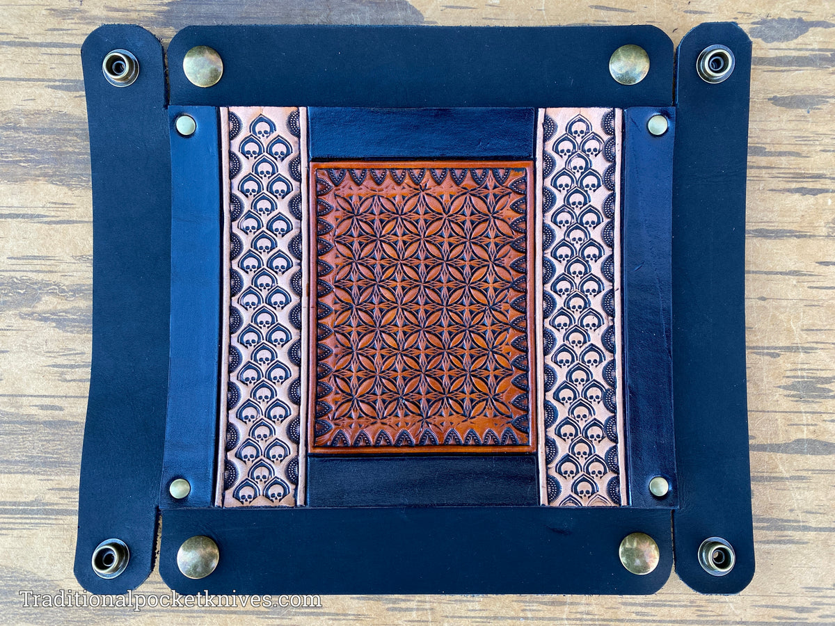 Sage Grouse Leather: Packable Valet Tray &quot;White Skulls&quot;