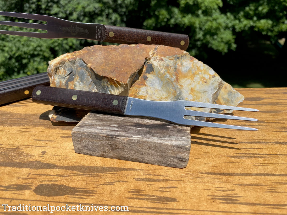 Great Eastern Cutlery #K34CAR Bunkhouse Brand Steak Fork Rustic Brown Burlap