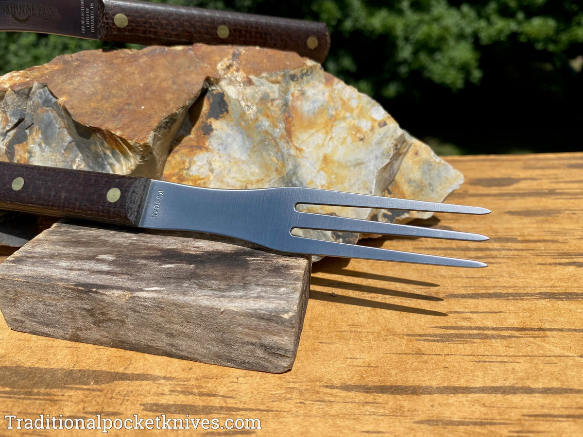 Great Eastern Cutlery #K34CAR Bunkhouse Brand Steak Fork Rustic Brown Burlap