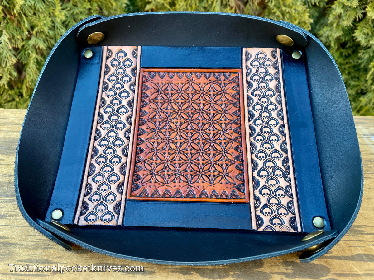 Sage Grouse Leather: Packable Valet Tray &quot;White Skulls&quot;