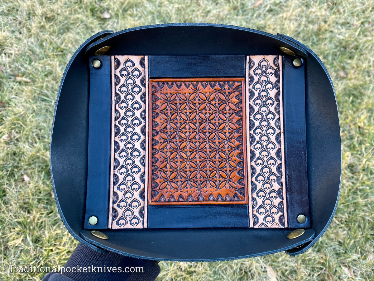 Sage Grouse Leather: Packable Valet Tray &quot;White Skulls&quot;