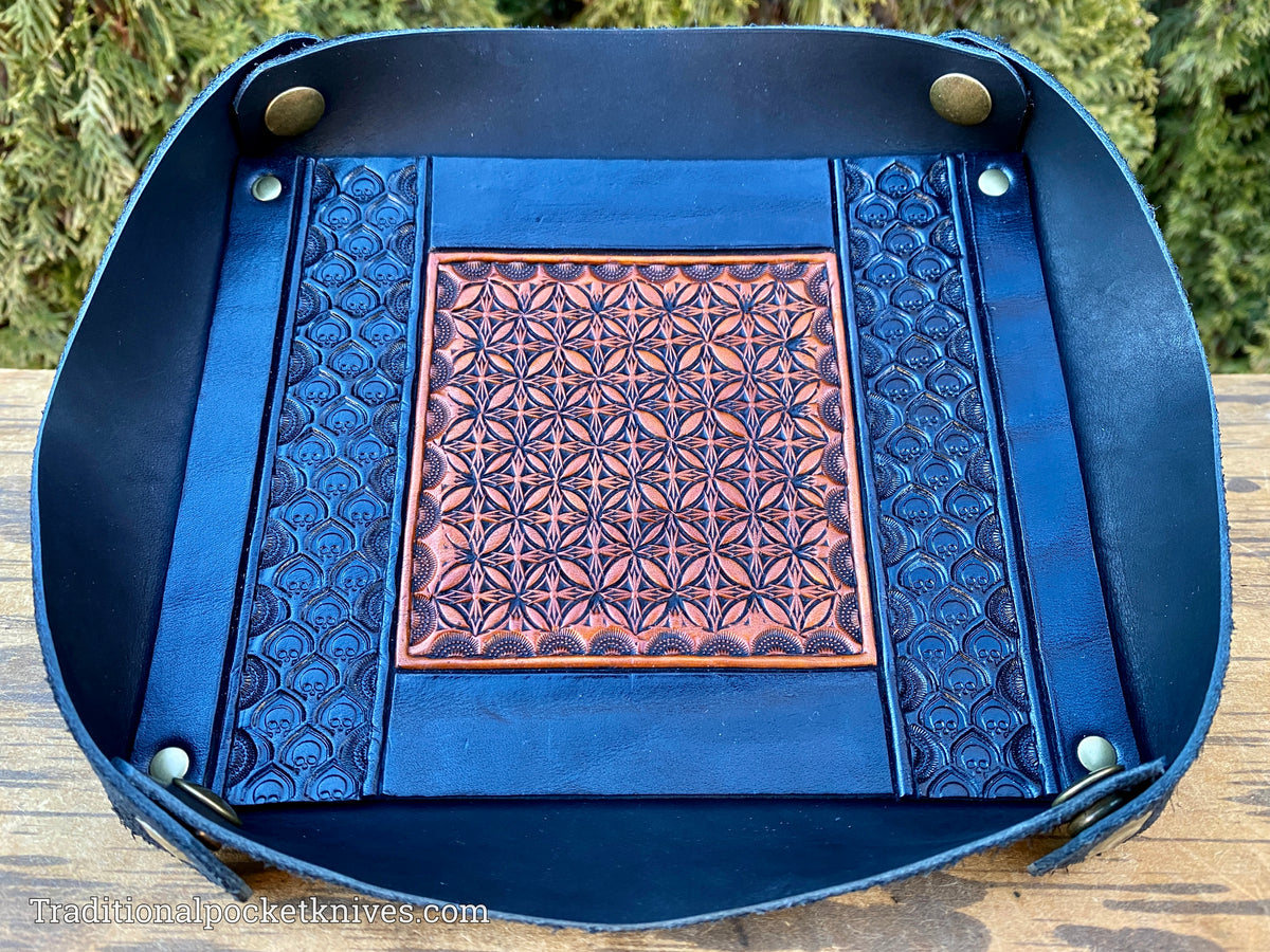 Sage Grouse Leather: Packable Valet Tray &quot;Black Skulls&quot;