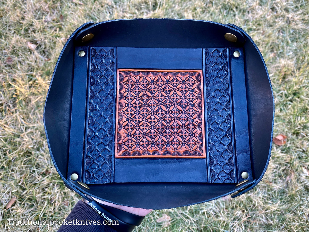 Sage Grouse Leather: Packable Valet Tray &quot;Black Skulls&quot;