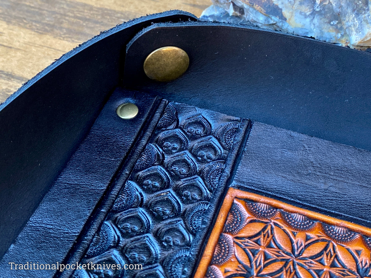 Sage Grouse Leather: Packable Valet Tray &quot;Black Skulls&quot;