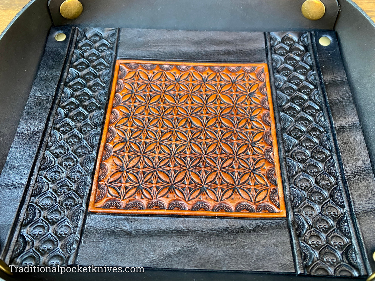 Sage Grouse Leather: Packable Valet Tray &quot;Black Skulls&quot;