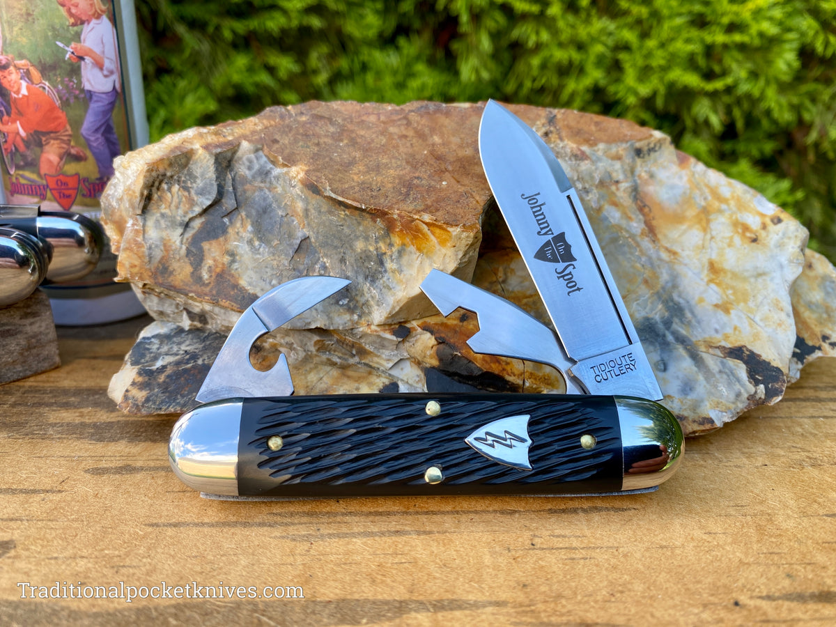 Great Eastern Cutlery #352322 Tidioute Cutlery &quot;Johnny On The Spot&quot; Camp&amp;Tool Knife Black Texdel w/ Free Leather Slip