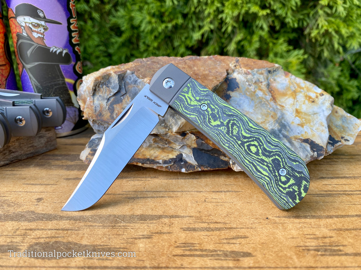 Jack Wolf Knives Benny&#39;s Clip CamoCarbon Toxic Green