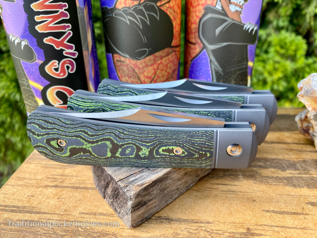 Jack Wolf Knives Benny&#39;s Clip CamoCarbon Toxic Green
