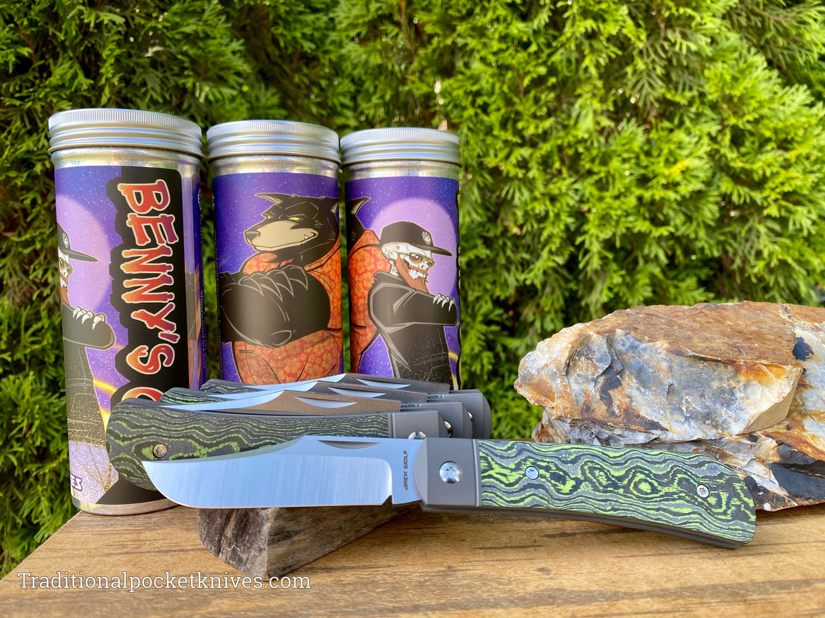 Jack Wolf Knives Benny&#39;s Clip CamoCarbon Toxic Green