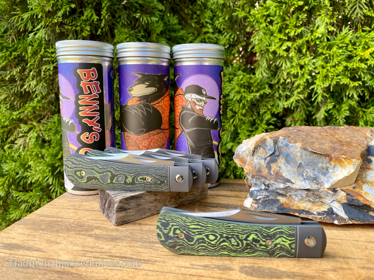 Jack Wolf Knives Benny&#39;s Clip CamoCarbon Toxic Green