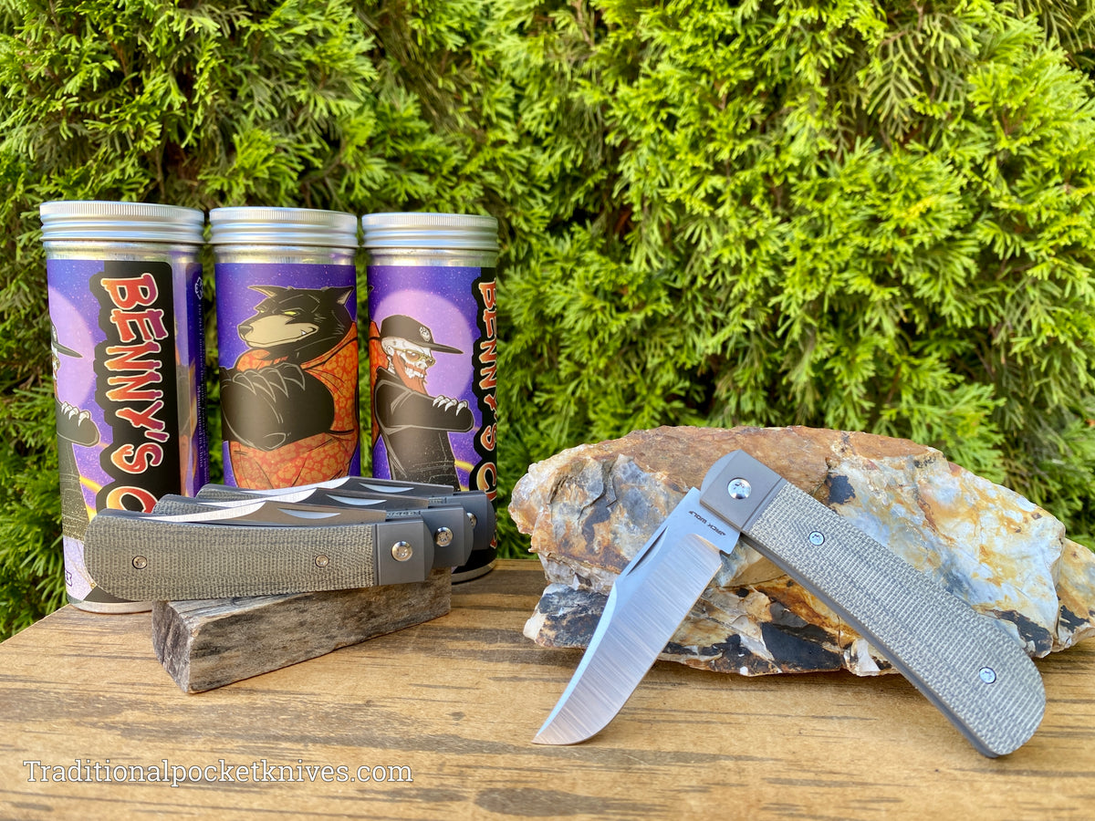 Jack Wolf Knives Benny&#39;s Clip OD Green Canvas Micarta