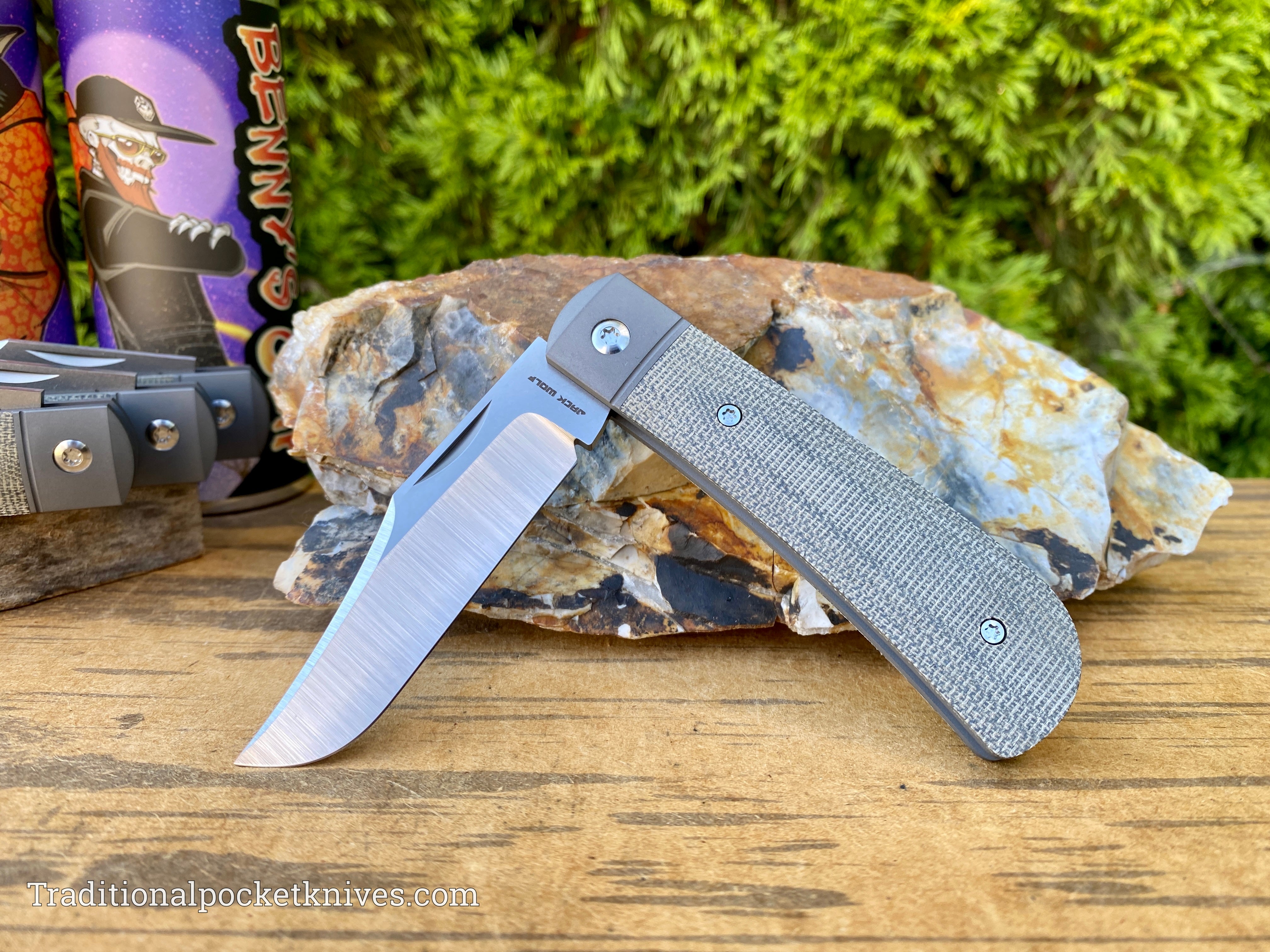 Jack Wolf Knives Benny's Clip OD Green Canvas Micarta - C. Risner