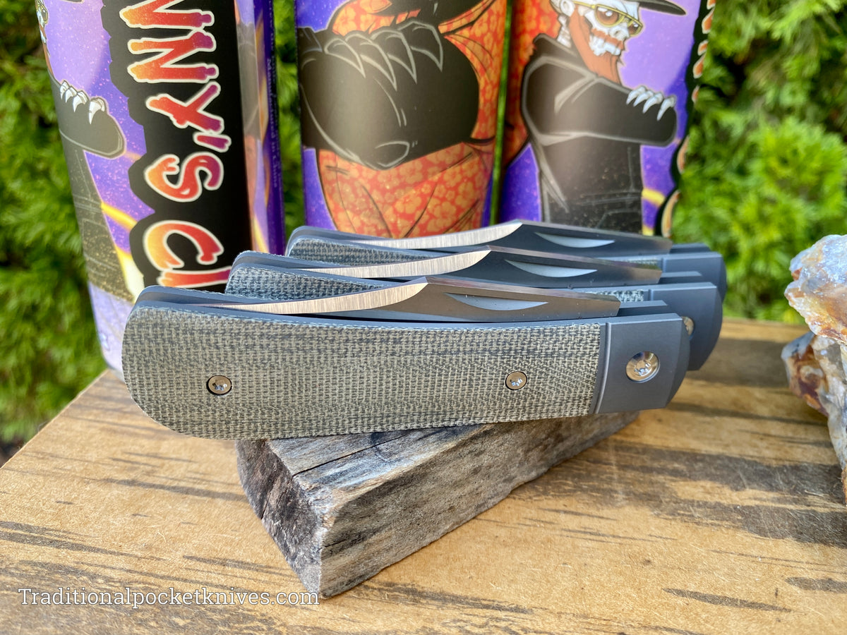 Jack Wolf Knives Benny&#39;s Clip OD Green Canvas Micarta