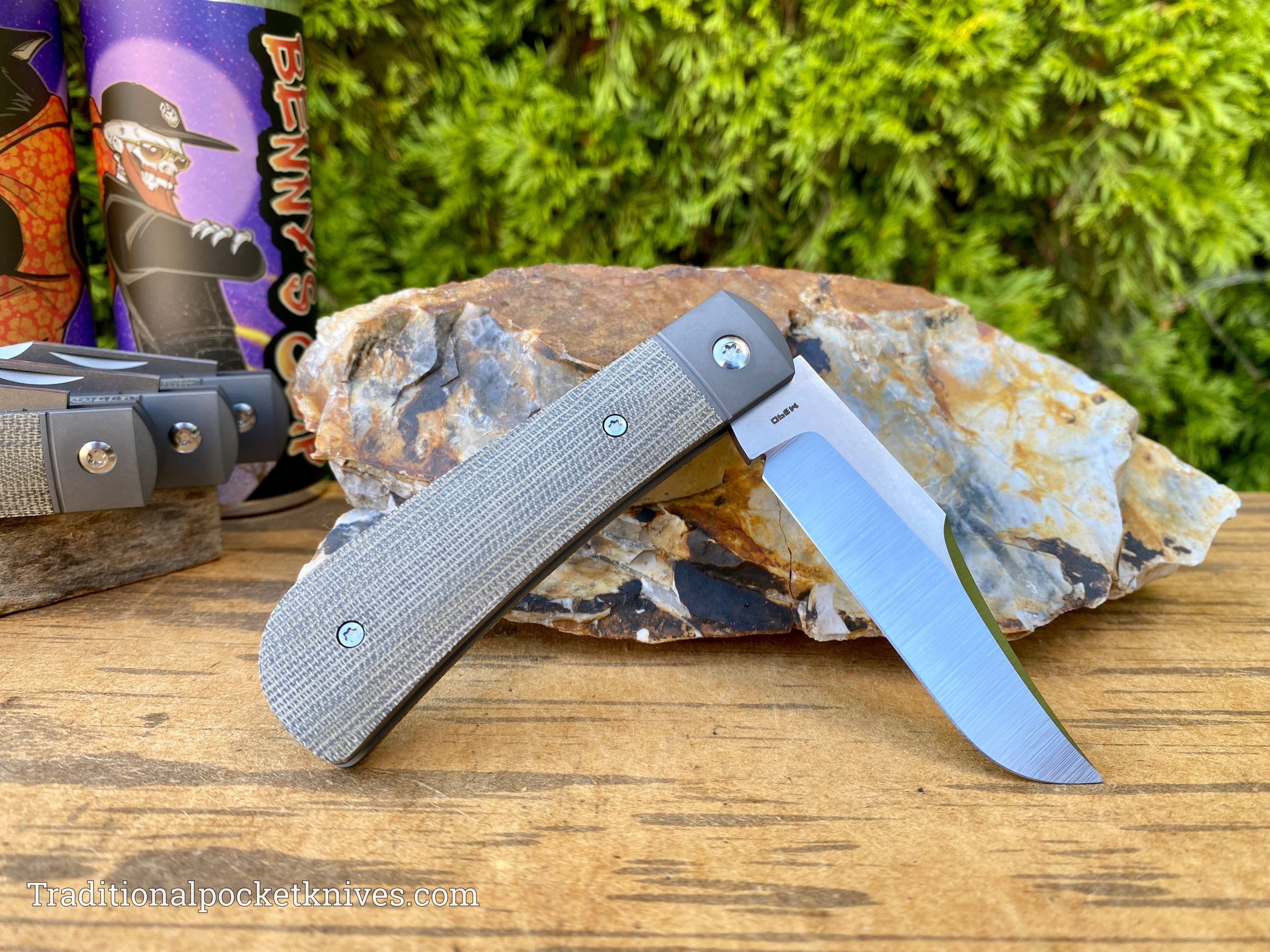 Jack Wolf Knives Benny's Clip OD Green Canvas Micarta - C. Risner