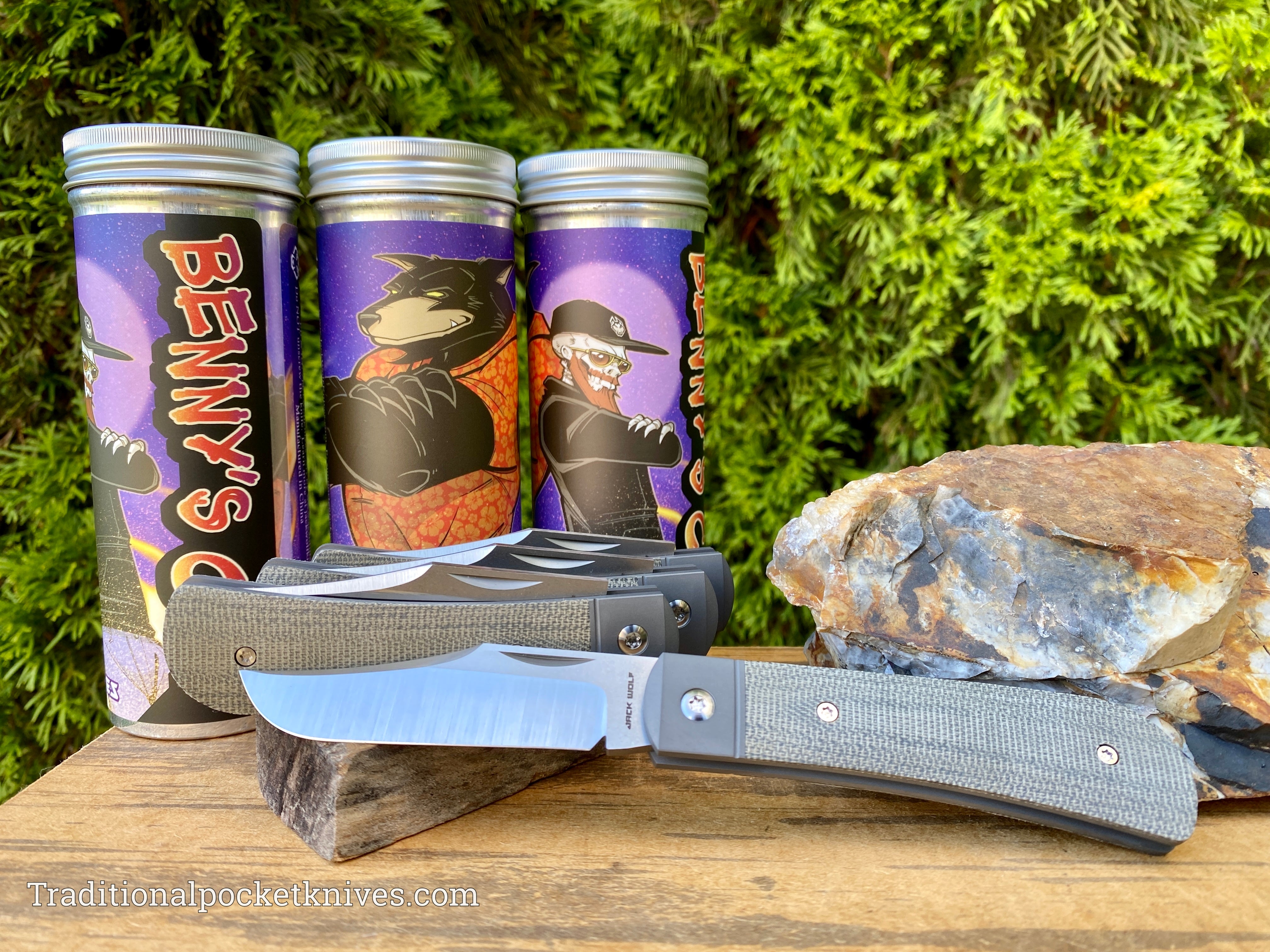 Jack Wolf Knives Benny's Clip OD Green Canvas Micarta - C. Risner