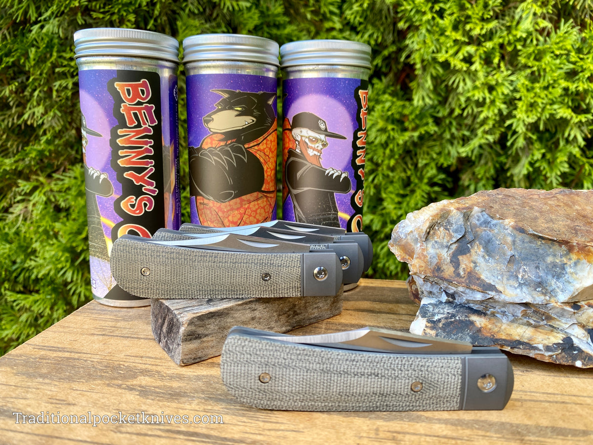 Jack Wolf Knives Benny&#39;s Clip OD Green Canvas Micarta