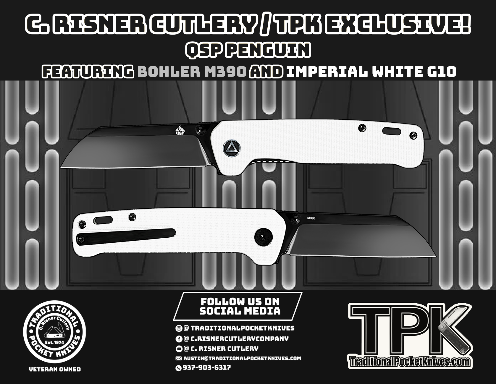 QSP Exclusive Penguin Knife QS130 Imperial White G10 M390 - C QSP Exclusive Penguin Knife QS130 Imperial White G10 M390 - C