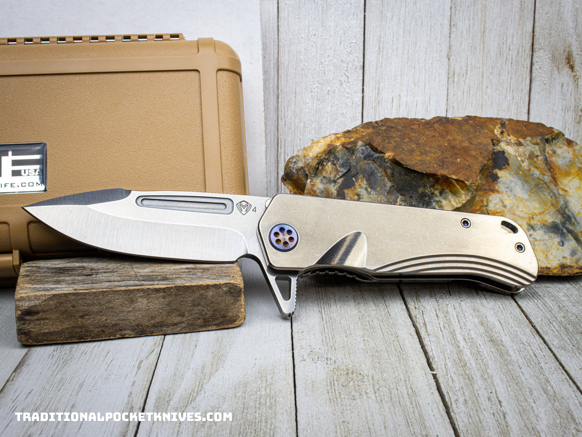 Medford Knives Proxima /  Drop Point / S35VN / Tumbled Handle and Spring / Flamed HW / Brushed Flamed Clip