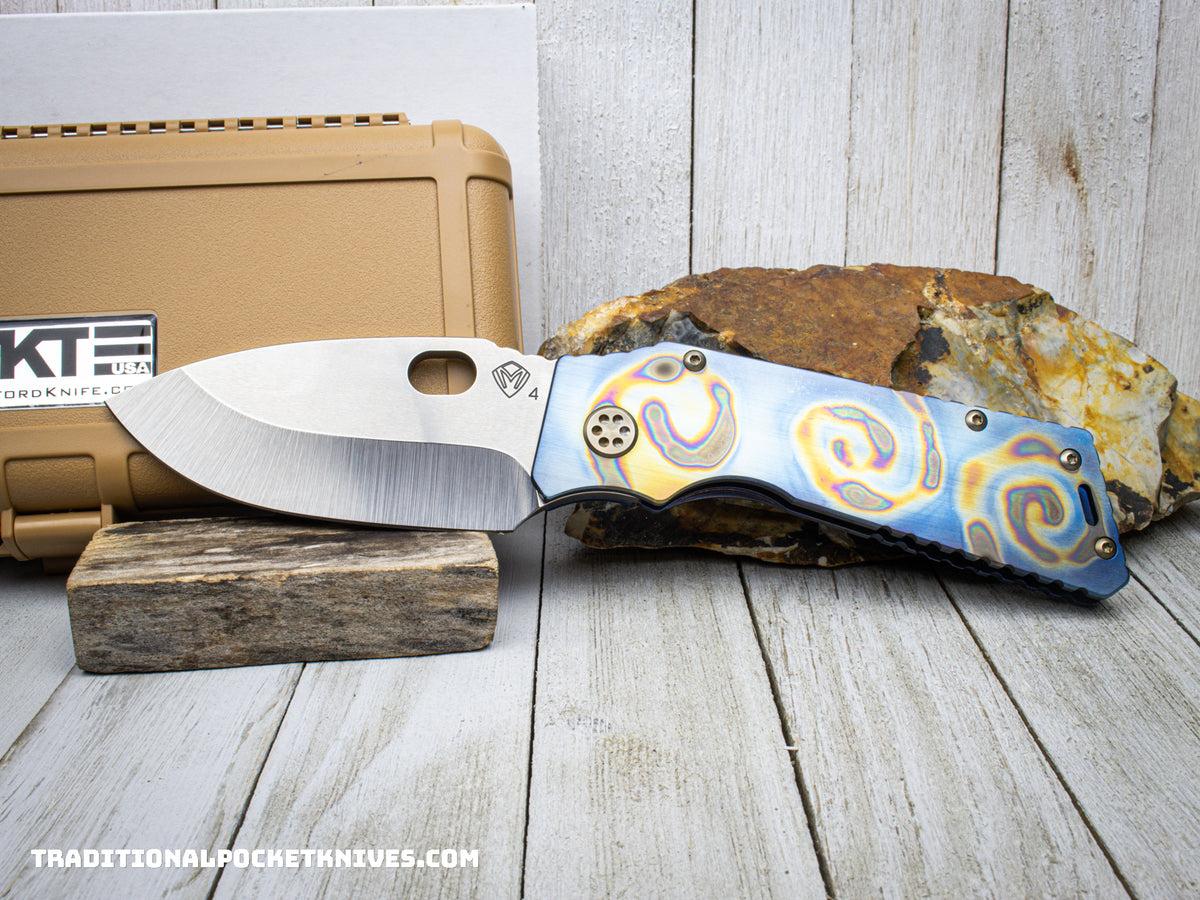 Medford Knives TFF-1 /  Drop Point / S35VN / Faced Flame &quot;Rip Curl&quot; Handle / Blue Spring / Bronze HW / Brushed Flamed Clip