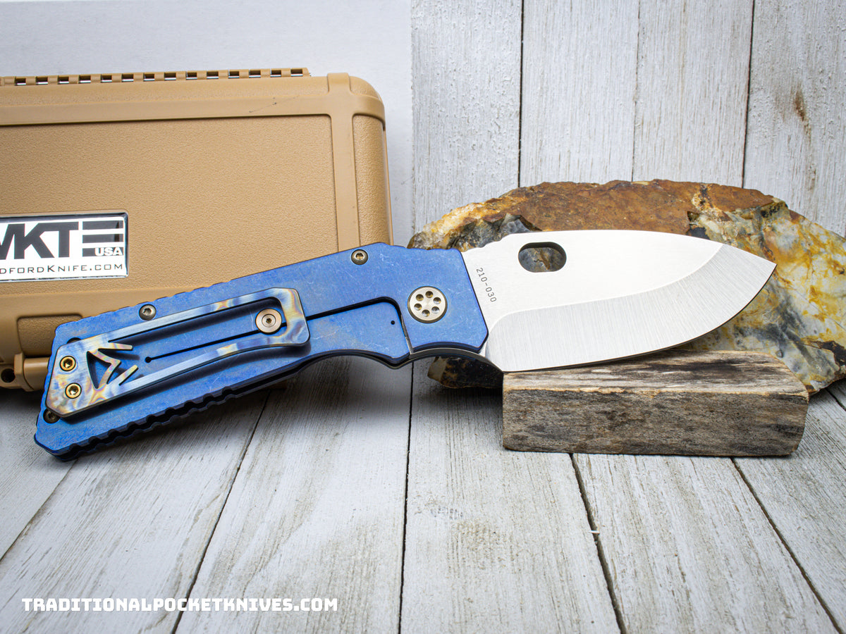 Medford Knives TFF-1 /  Drop Point / S35VN / Faced Flame &quot;Rip Curl&quot; Handle / Blue Spring / Bronze HW / Brushed Flamed Clip