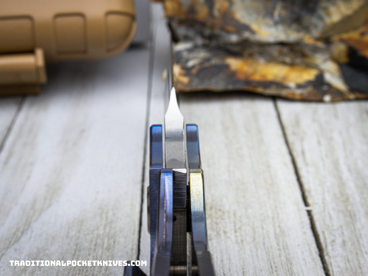 Medford Knives TFF-1 /  Drop Point / S35VN / Faced Flame &quot;Rip Curl&quot; Handle / Blue Spring / Bronze HW / Brushed Flamed Clip