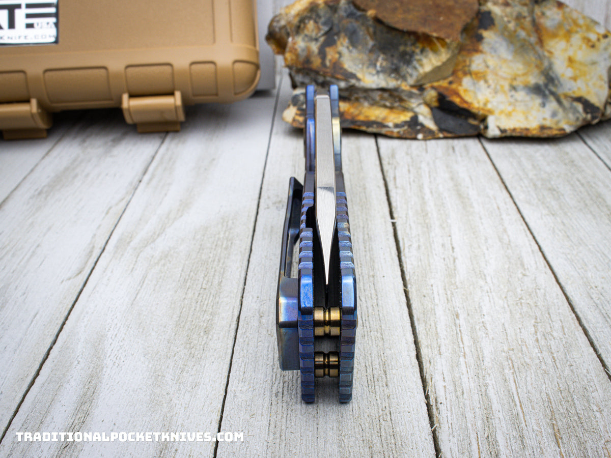 Medford Knives TFF-1 /  Drop Point / S35VN / Faced Flame &quot;Rip Curl&quot; Handle / Blue Spring / Bronze HW / Brushed Flamed Clip