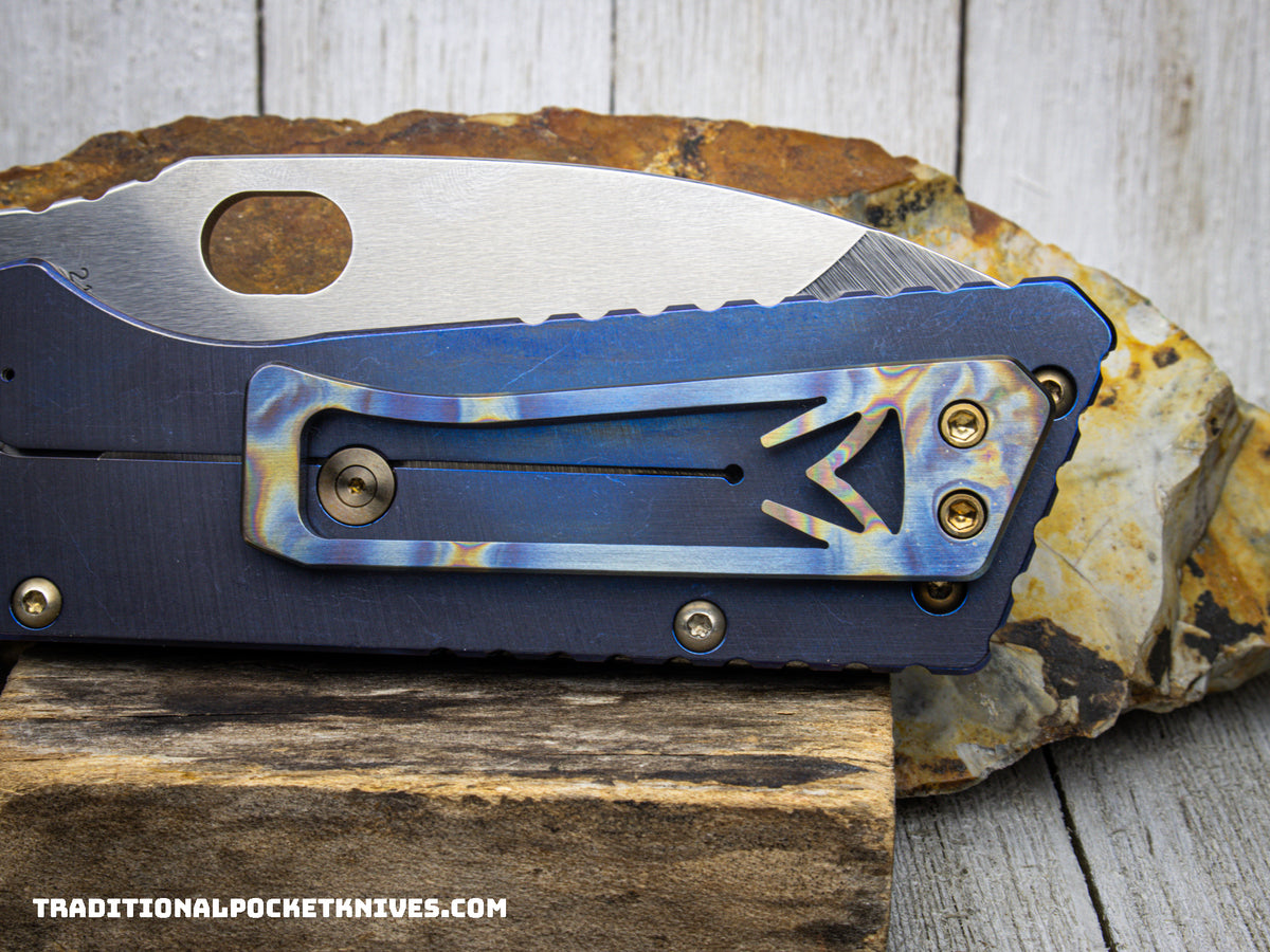 Medford Knives TFF-1 /  Drop Point / S45VN / Faced Flame &quot;Rip Curl&quot; Handle / Blue Spring / Bronze HW / Brushed Flamed Clip