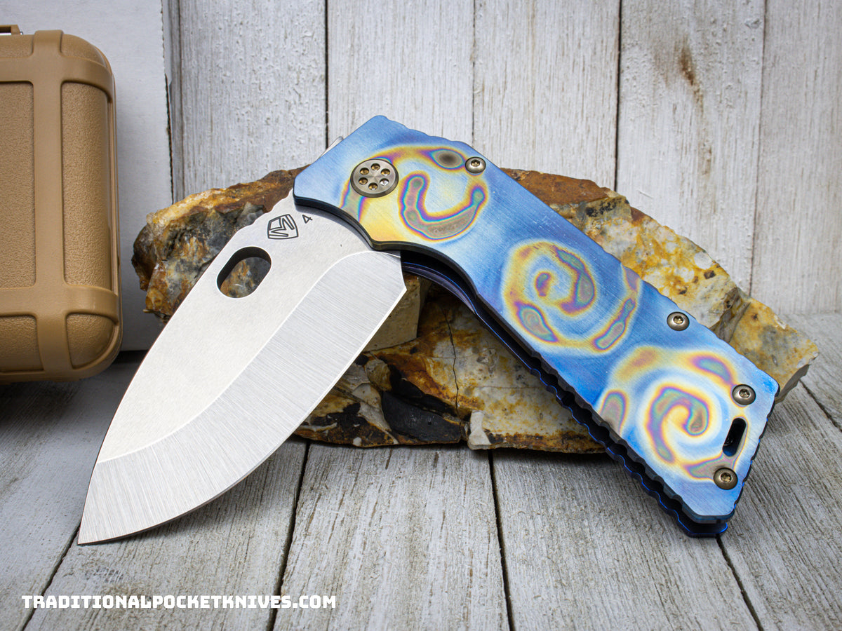 Medford Knives TFF-1 /  Drop Point / S45VN / Faced Flame &quot;Rip Curl&quot; Handle / Blue Spring / Bronze HW / Brushed Flamed Clip