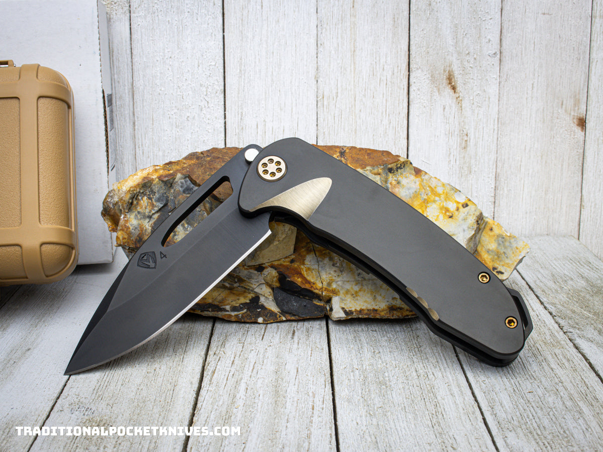 Medford Knives On Belay / S45VN PVD / PVD Handle w/Bronze Scallops/Grooves / Bronze HW / PVD Clip w/Bronze Pinstripe / PVD Breaker