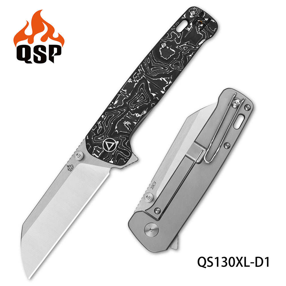 QSP Penguin Plus Knife QS130XL-D1 Aluminum Foil Carbon Fiber / Bead Blasted Titanium 20CV Steel
