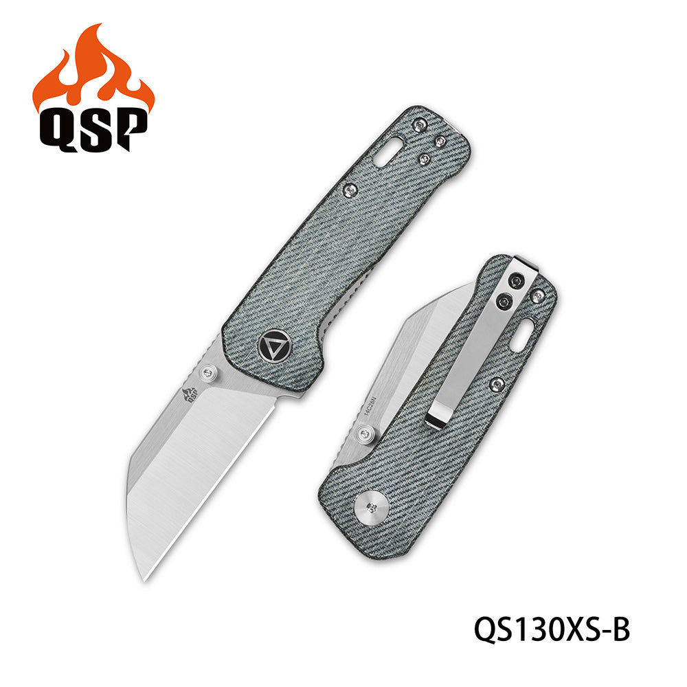 QSP Penguin Mini Knife QS130XS-B Denim Blue Micarta 14C28N Steel
