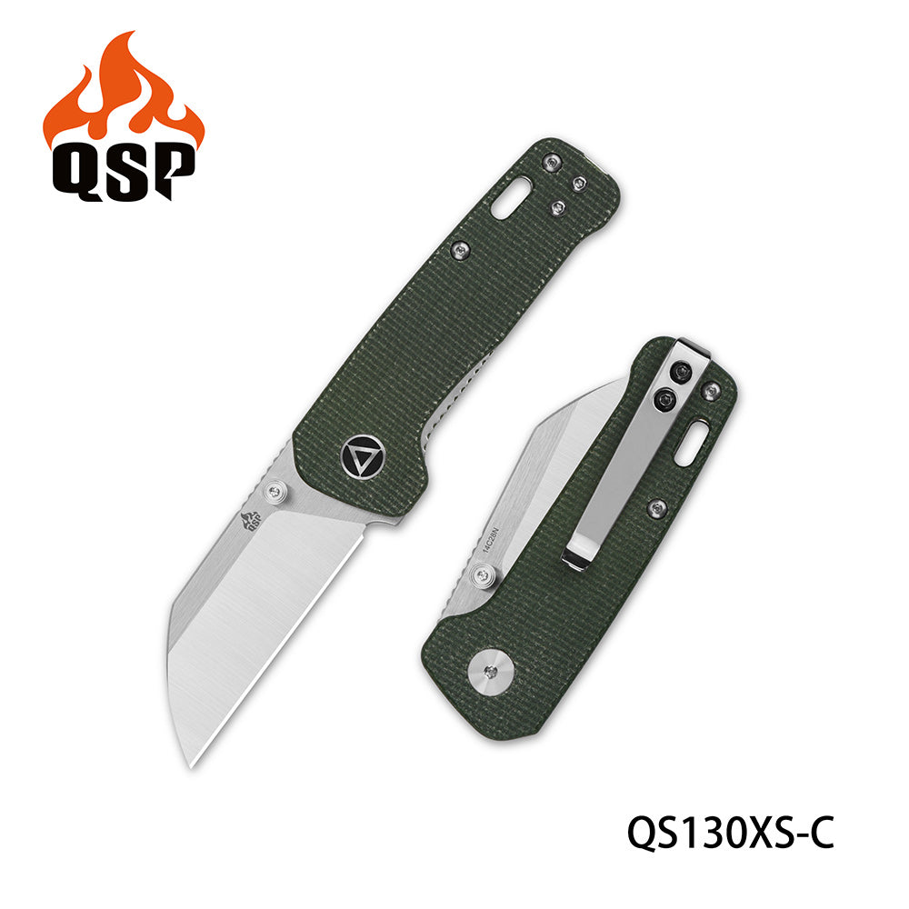 QSP Penguin Mini Knife QS130XS-C Green Micarta 14C28N Steel